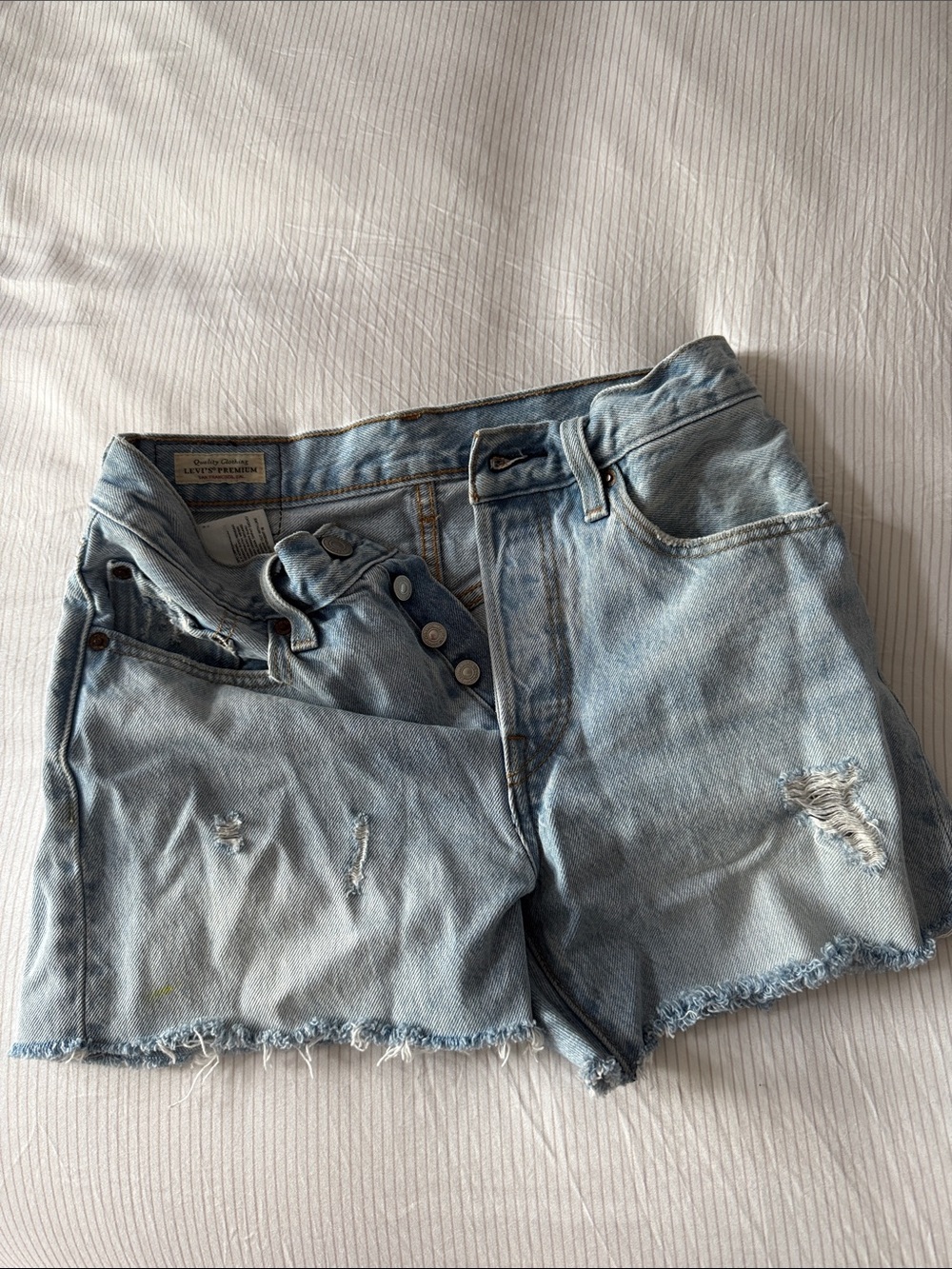 Levi's Light Blue Distressed Button-Fly Denim Shorts